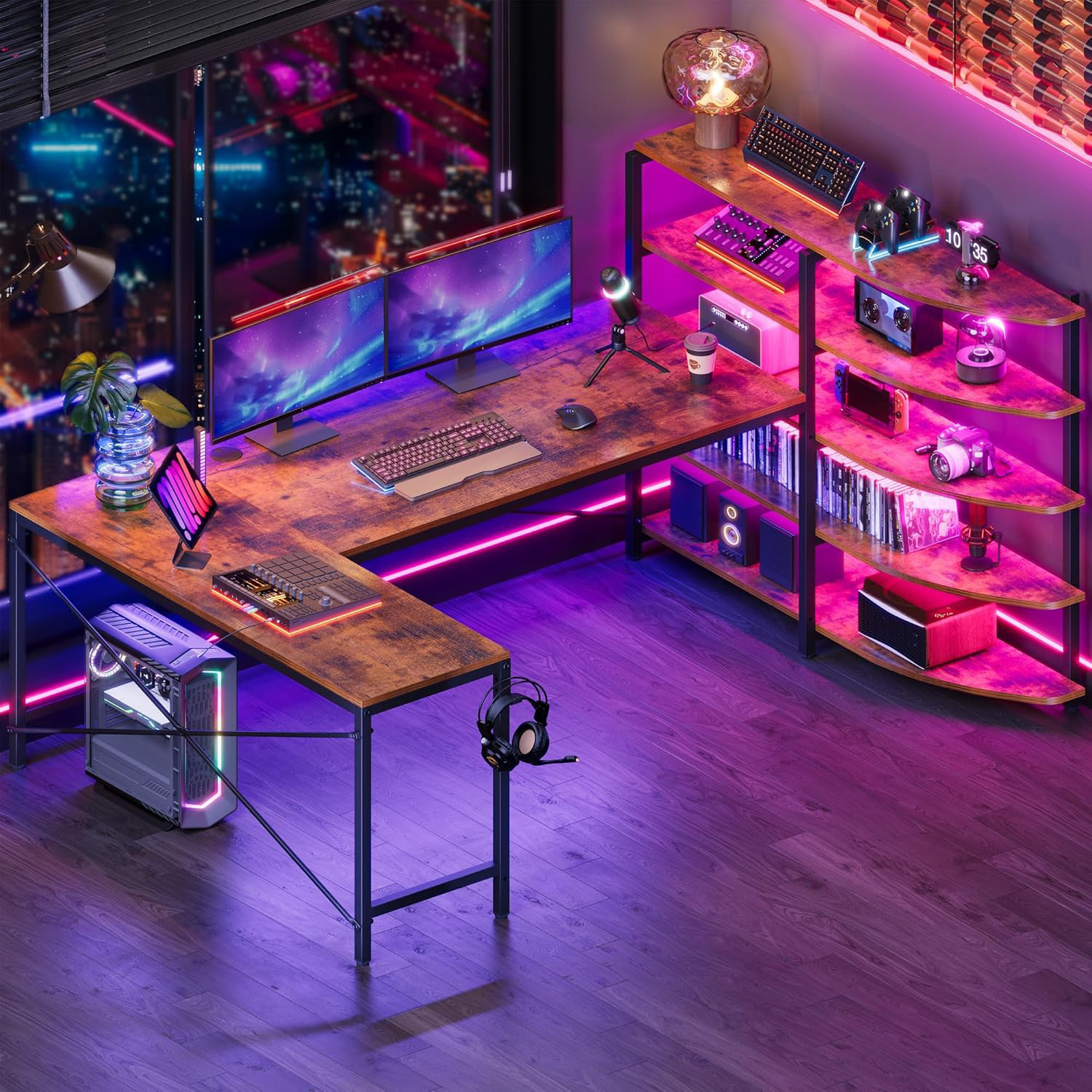 17 Stories L Shaped Desk With Storage Shelves, 62.6" U Shaped Computer